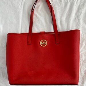 MICHAEL KORS Large Jet Set Orange Saffiano Leather Shoulder Laptop Tote Bag